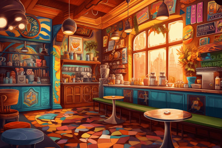 咖啡屋的插图背景图片