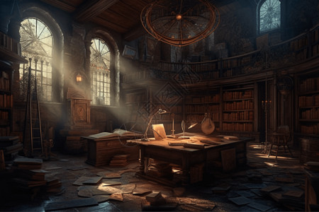 神秘的图书馆背景图片