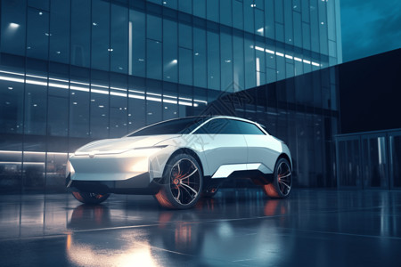 汽车主题未来派电动汽车3D渲染主题:设计图片