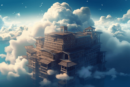 云图书馆素材云层中的图书馆插画