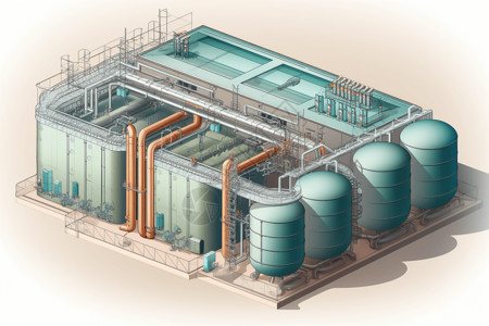 热水箱储热设施的平面图插画
