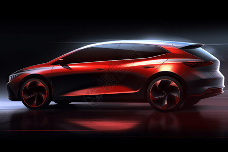 新能源红色汽车红色混动汽车设计图片