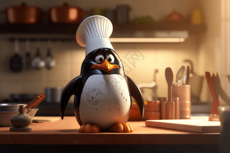 小柜素材胖嘟嘟的企鹅厨师插画