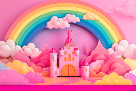 可爱彩虹可爱粉红城堡设计图片