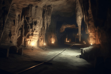 昏暗高耸的人工洞穴图片