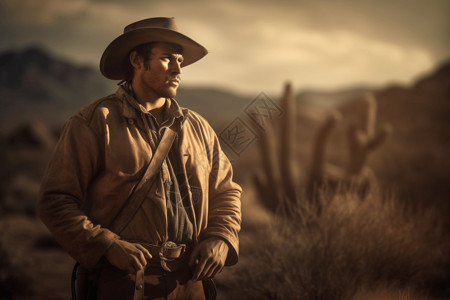 荒漠中的粗犷牛仔背景图片