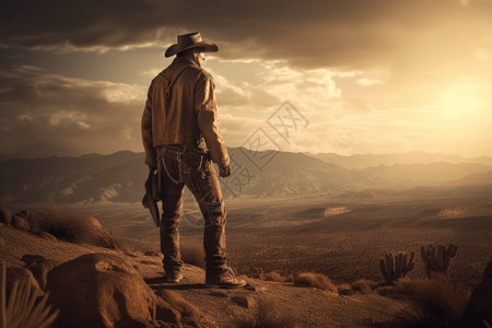 站在山顶上的粗犷牛仔背景图片