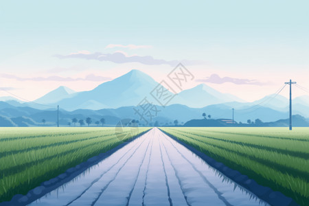 成熟的稻田灌溉系统图片