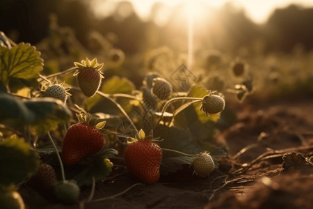 待采摘成熟的草莓背景图片