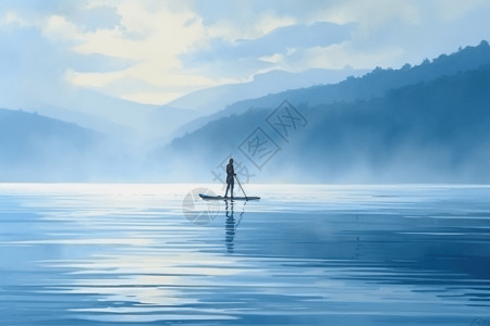 划桨手在平静的水域中滑行图片