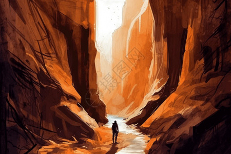 在峡谷探险的冒险家图片