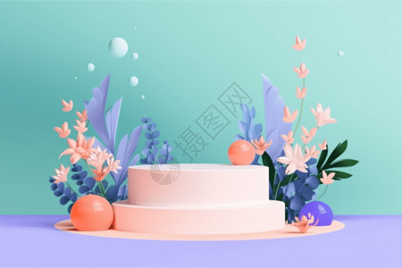蛋糕制作直播春季花卉展台设计图片