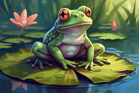 静静坐在荷叶上的青蛙背景图片
