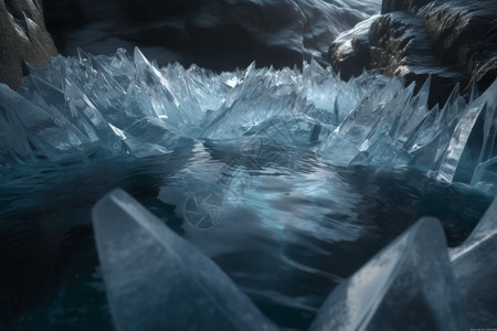碎冰块冰冷的水设计图片
