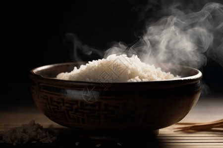 米饭热气热气腾腾美味的米饭背景