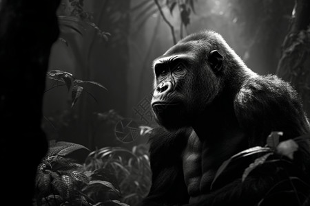 丛林迷雾中的大猩猩图片