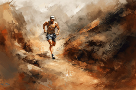 赛跑者在山地里跑步插画