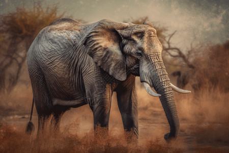 在野外觅食的大象图片