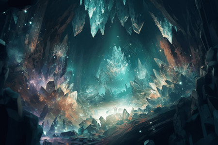 发光梦幻的水晶洞穴背景图片