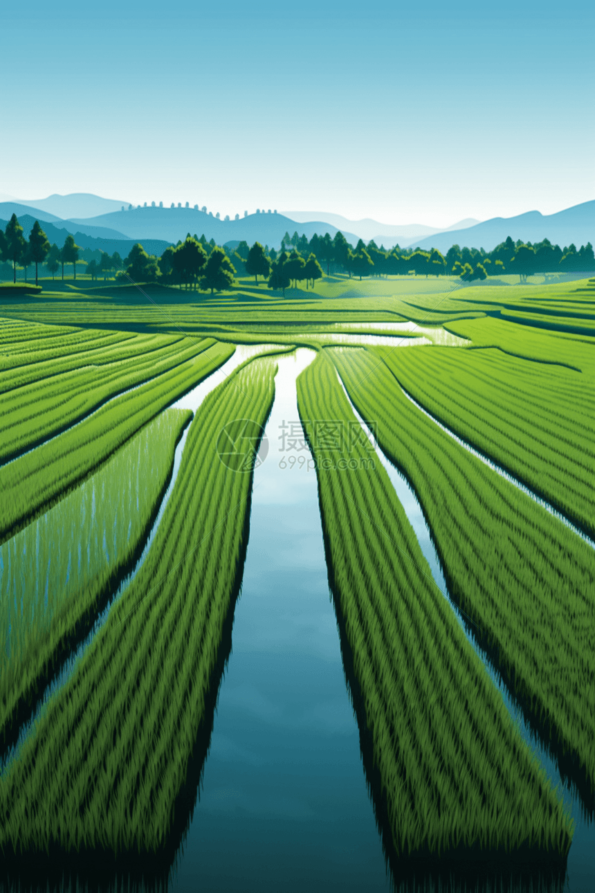 整齐的稻田图片