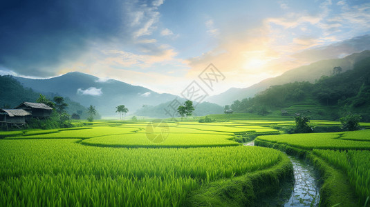 广阔的稻田稻田景观高清图片