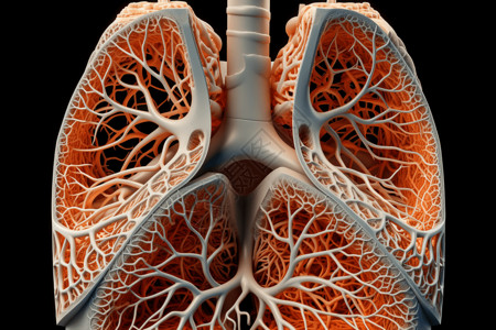 支气管肺炎人肺的详细横截面插画