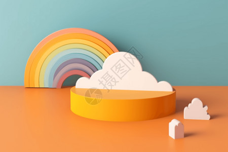 儿童可爱彩虹3D几何卡通展台设计图片
