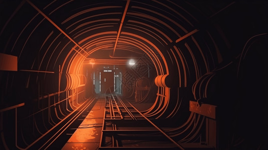 一条黑暗的公用设施隧道插画