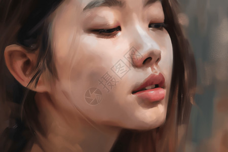 美丽动人的女孩油画插画