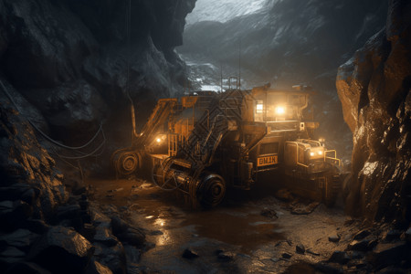 挖掘机发动机正在开采的金矿设计图片