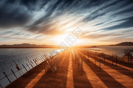 夕阳下的太阳能板图片