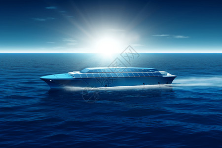 海上太阳能在蓝色大海上的太阳能板插画