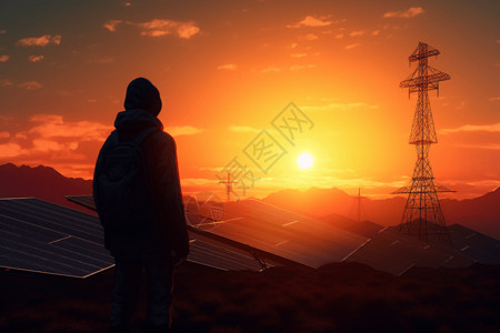 一个人站在太阳能板旁边图片