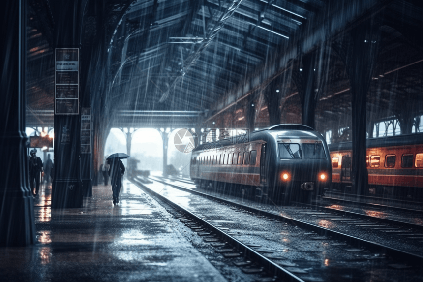 雨天下的火车站图片