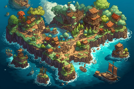 环绕的岛像素艺术海盗岛插画