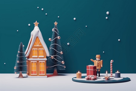 圣诞姜饼屋圣诞树立体背景设计图片