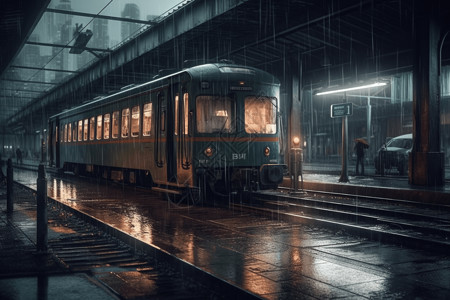下雨天火车站图片