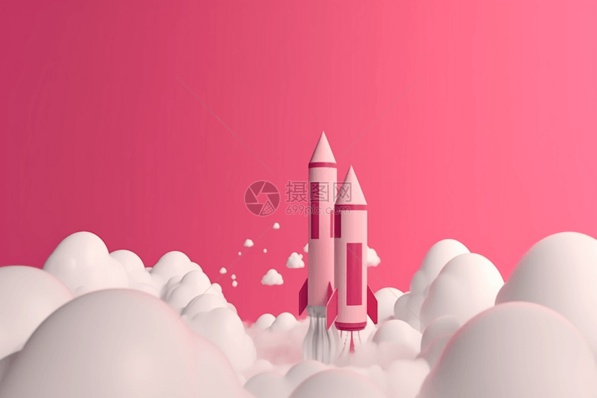 火箭发射粉色天空背景图片