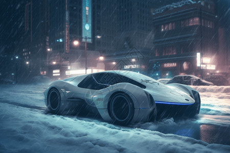 冰雪覆盖岩石雪后城市里现代化的汽车设计图片