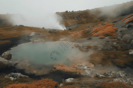 有雾池塘地热湖设计图片