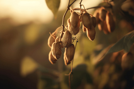 悬挂成熟的大豆植物高清图片