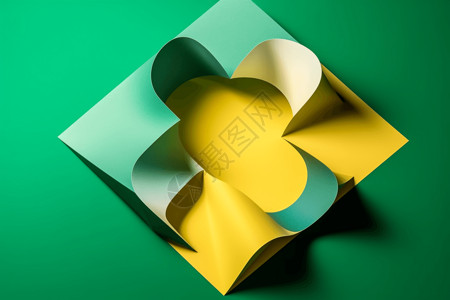 绿色黄色纸创意折叠背景图片