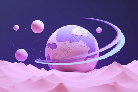 紫色漂浮星星紫色梦幻星球展示插画
