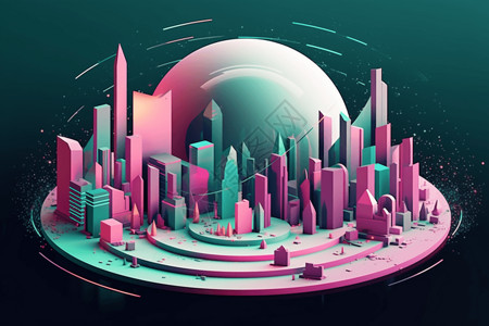 粉色数字插图圆形的数字城市插图设计图片