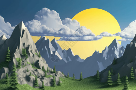 3d自然与云山插画图片