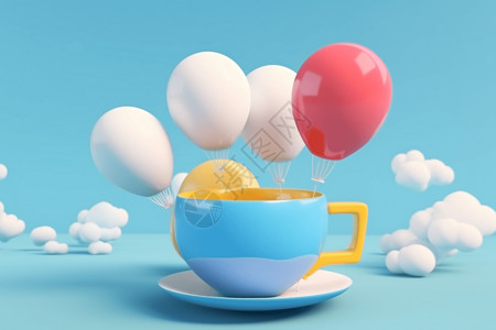 3d云素材气球蓝天云概念广告背景