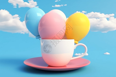 气球蓝天云概念广告3d渲染图片