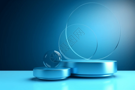 颁奖奖品元素蓝色讲台元素创意背景背景