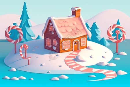 圣诞姜饼屋雪域圣诞屋景观高清图片