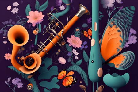 蝴蝶花乐器管抽象壁纸设计图片